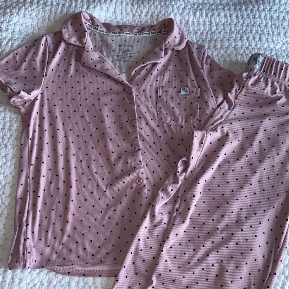 Nine West Pink and Black Polka Dot Pajama Set